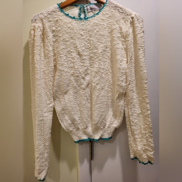 Princess C Cream/Teal Sweater Sz M - Picture 1 of 3